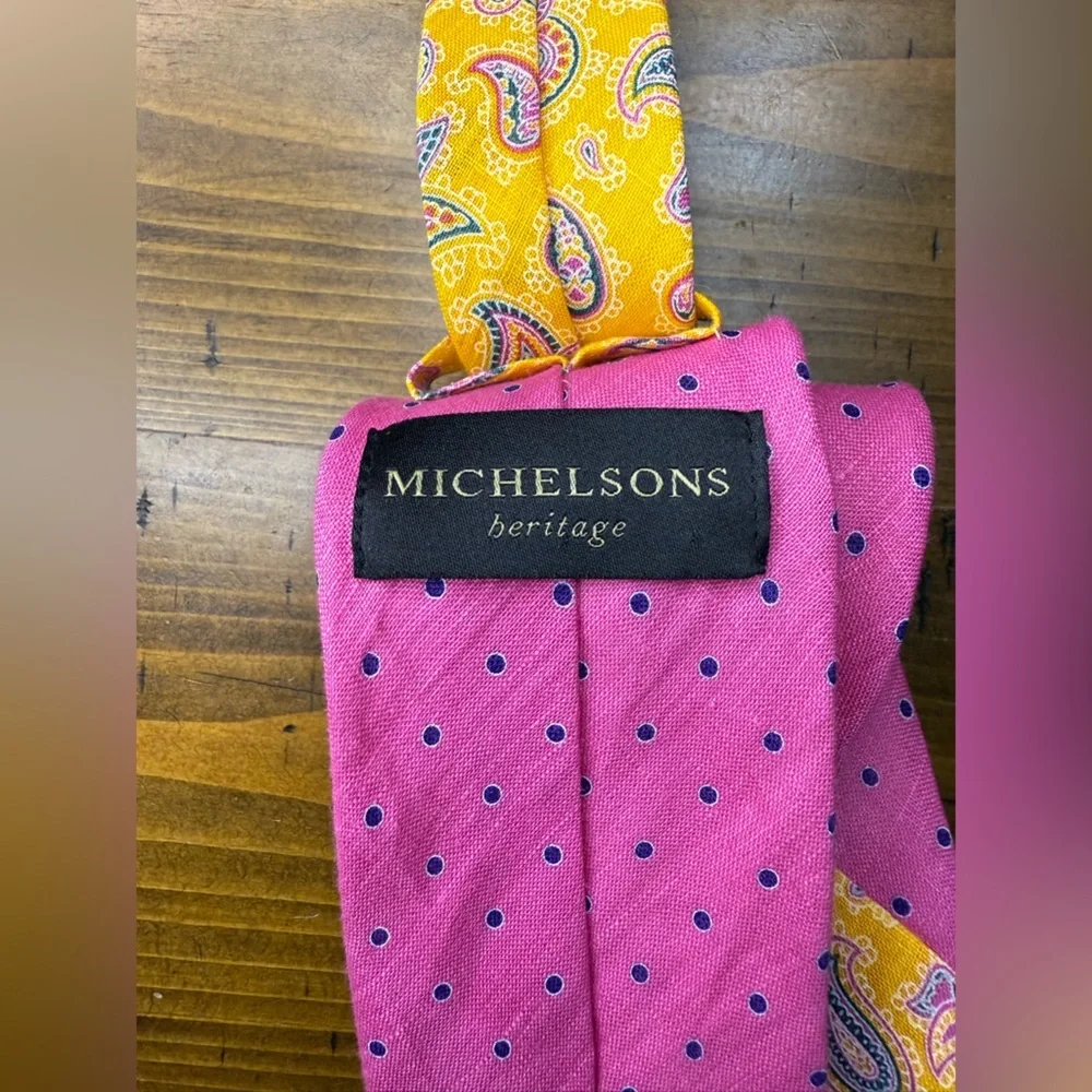 Michelson Heritage Pink‎ Polka Dot/Paisley 100% Linen Men's Tie